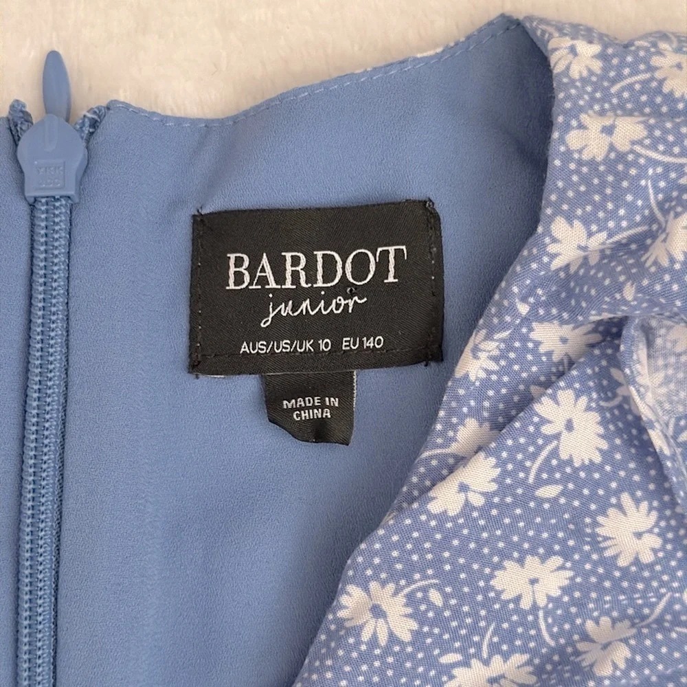 Bardot Junior | Ditsy Floral Print Ruffle Faux Wrap Mini Dress Blue/White (10) - Picture 7 of 16